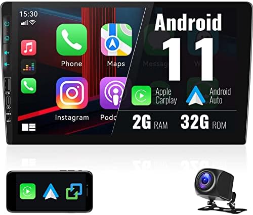 [2+ 32 גרם] אנדרואיד 11 סטריאו לרכב DIN כפול עם Apple Carplay & Android Auto, רדיו רכב מסך מגע בגודל